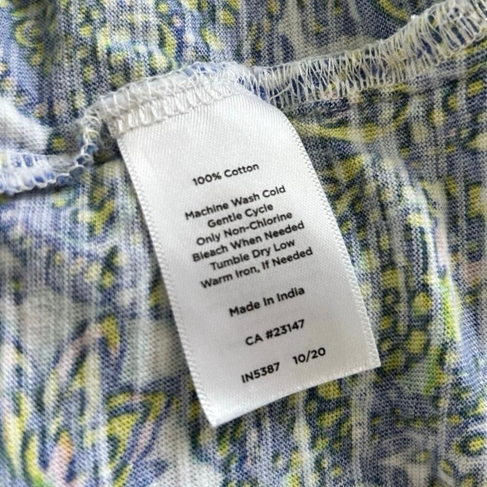 Talbots 2X Blue Green Paisley Floral Cotton Dolman Sleeve Top Boho Coastal - Picture 7 of 7